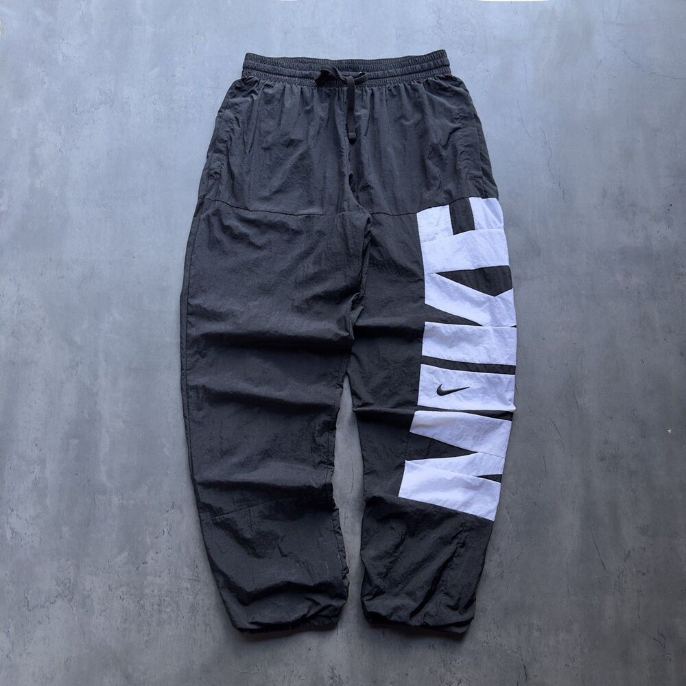 Nike Starting 5 Basketball Track Pants VTG Y2K BIG Spellout Logo Nylon Black S